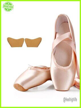 Ballet Pointe Shoes for Women Ladies Professional Satin Dance Shoes with Ribbon
